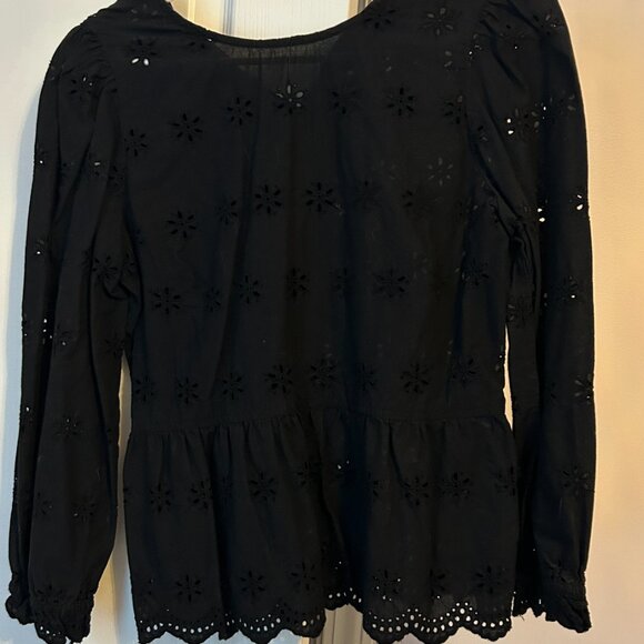 Madewell eyelet peplum blouse, black, size S - Picture 4 of 4